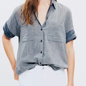 Madewell Short Sleeve Denim Striped Button Up